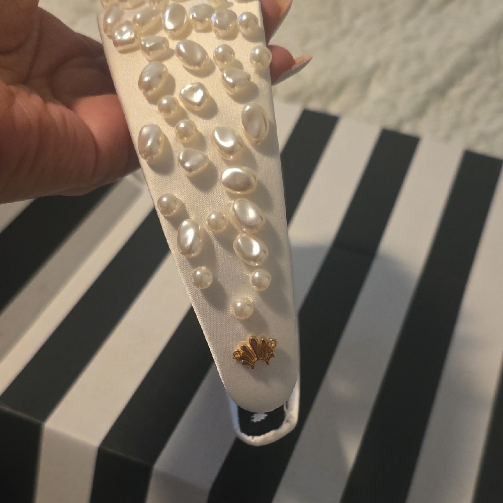 Lele Sadoughi Pearl-Studded Cream Headband - Picture 2 of 3